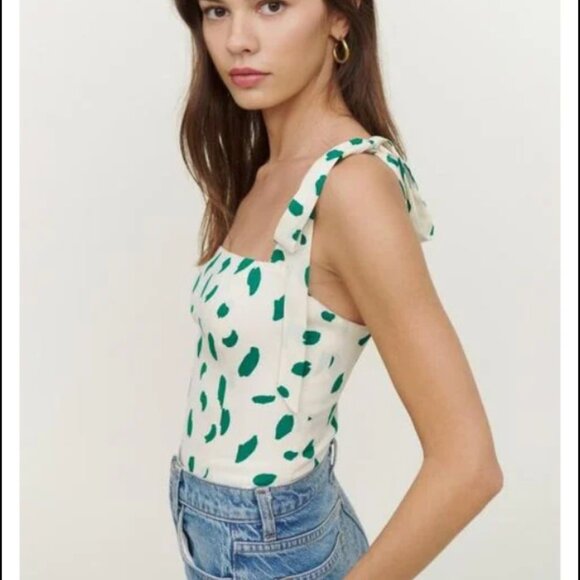 Reformation Ellora Paint Dot Square Neck Tie Strap Smocked Back Size 0 - Picture 2 of 5